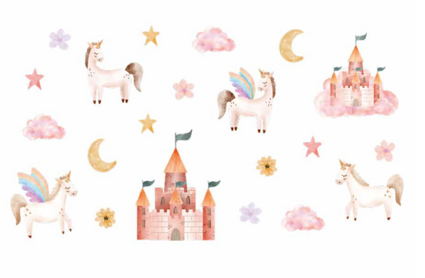 מדבקות קיר טפט  - חדי קרן וטירות