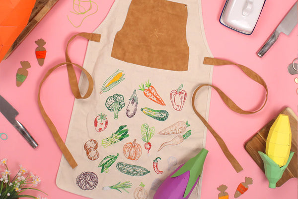 STITCH YOUR VEGETABLES |  ערכת רקמה בנושא ירוקת - סינר